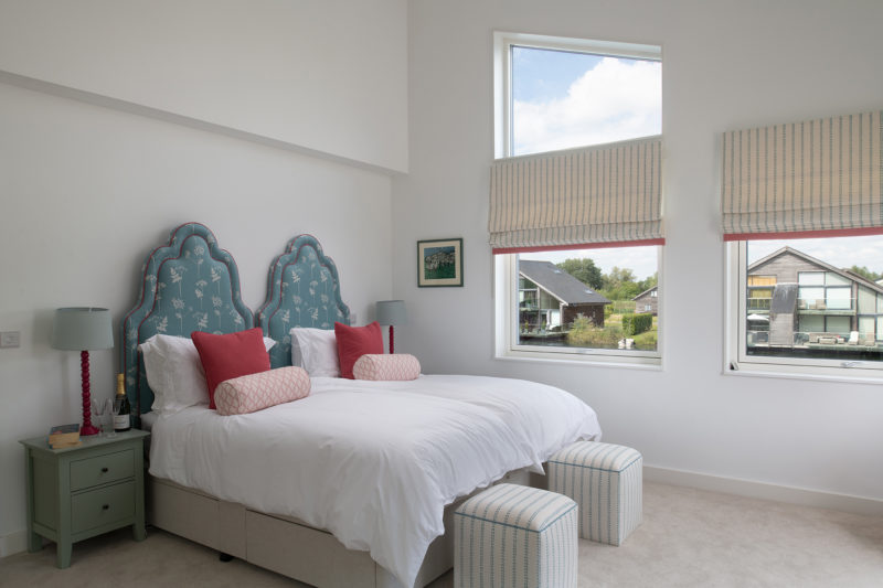 Bedroom at a luxury lake stay in the Cotswolds